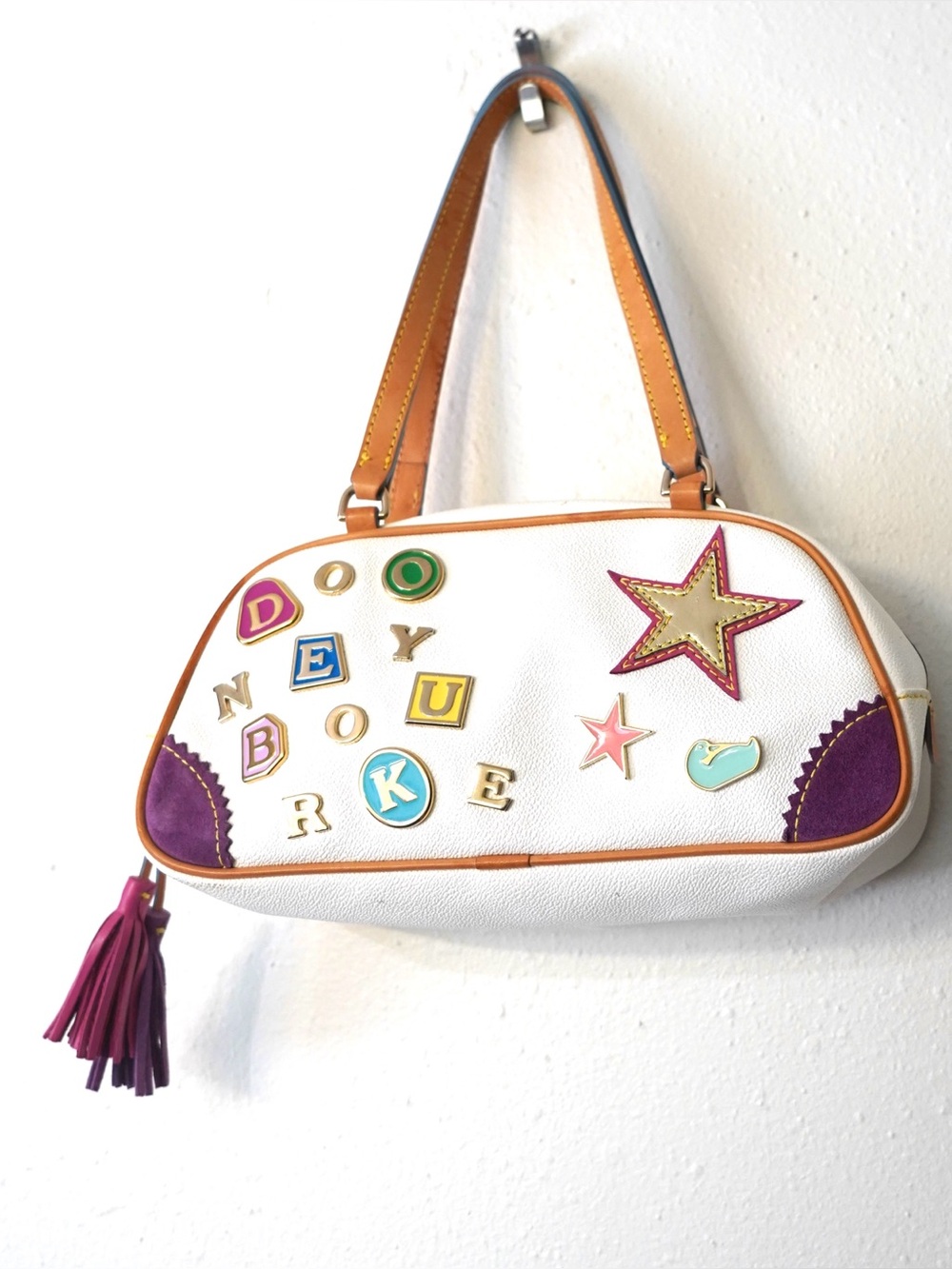 Dooney & Bourke  Vintage White Lindsay Lohan Charms Bag Multi Color  Y2K Rare
